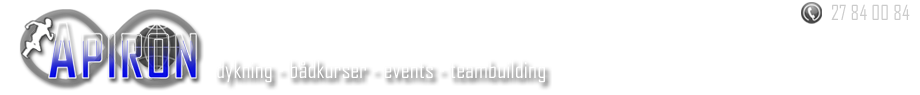 Apiron -dykning, events, teambuilding og b�dkurser. Kom igang med at dykke; tag et dykkerkursus og l�r at dykke med Mini-B. Dykning er for alle! Speedb�dsk�rekort, events og teambuilding.