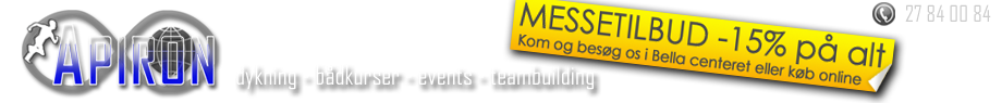 Apiron -dykning, events, teambuilding og b�dkurser. Kom igang med at dykke; tag et dykkerkursus og l�r at dykke med Mini-B. Dykning er for alle! Speedb�dsk�rekort, events og teambuilding.